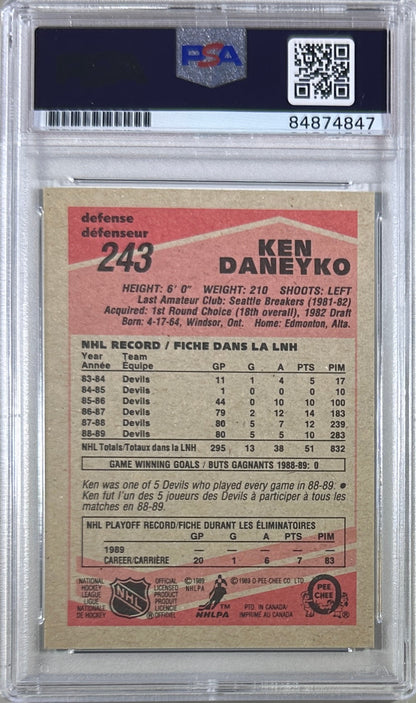 Ken Daneyko auto insc 1989 O-Pee-Chee RC PSA Encapsulated New Jersey Devils