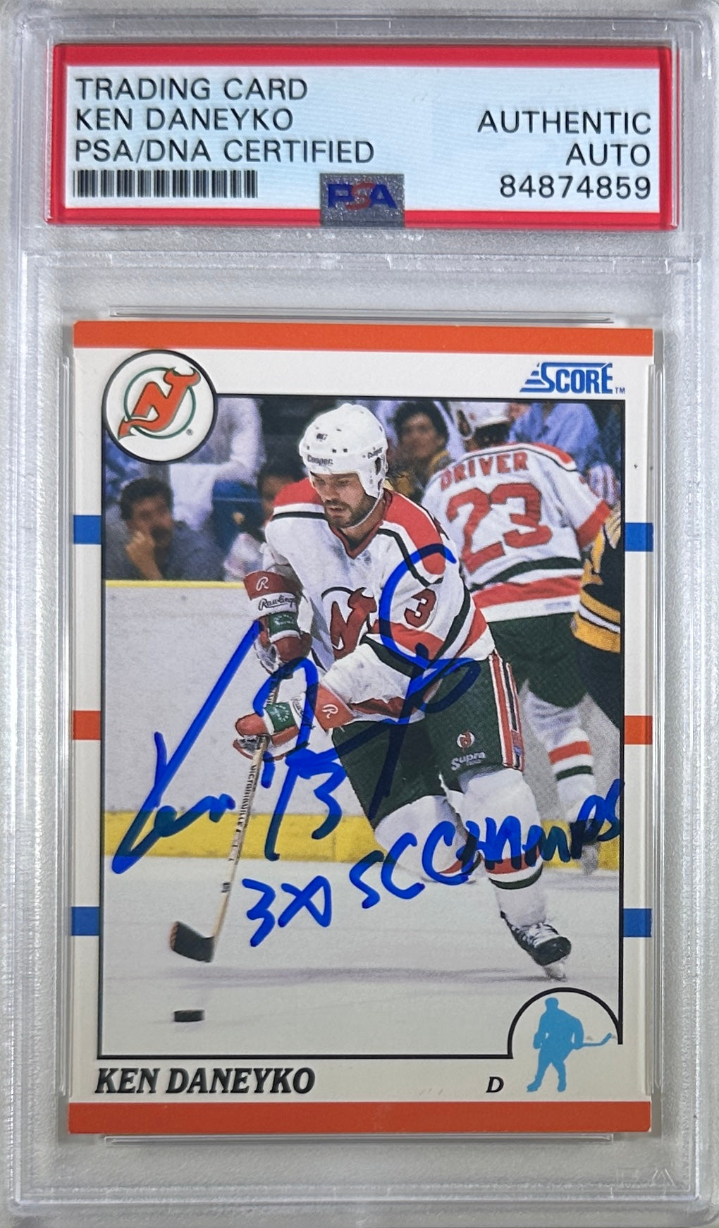 Ken Daneyko auto insc 1990 Score #178 card PSA Encapsulated New Jersey Devils