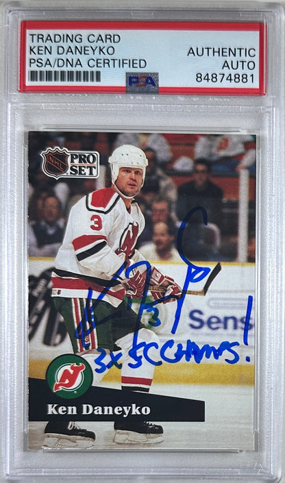 Ken Daneyko auto insc 1991 Pro Set card #139 PSA Encapsulated New Jersey Devils