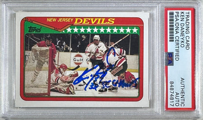 Ken Daneyko auto insc 1990 O-PEE-CHEE card PSA Encapsulated New Jersey Devils