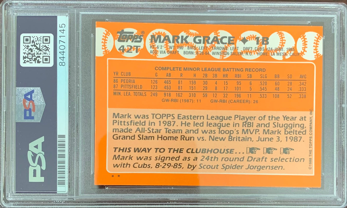 Mark Grace auto signed card 1988 Topps #42T Chicago Cubs PSA Encapsulated