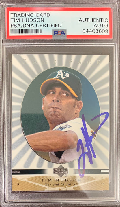 Tim Hudson auto card 2003 Upper Deck #82 Oakland Athletics PSA Encapsulated