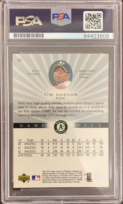 Tim Hudson auto card 2003 Upper Deck #82 Oakland Athletics PSA Encapsulated