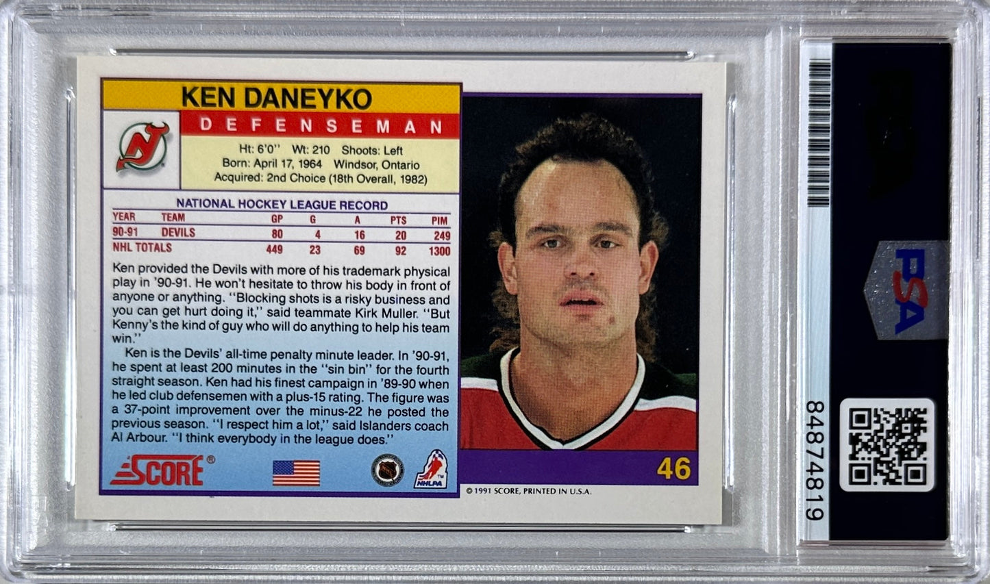 Ken Daneyko auto insc 1991 Score #46 card PSA Encapsulated New Jersey Devils