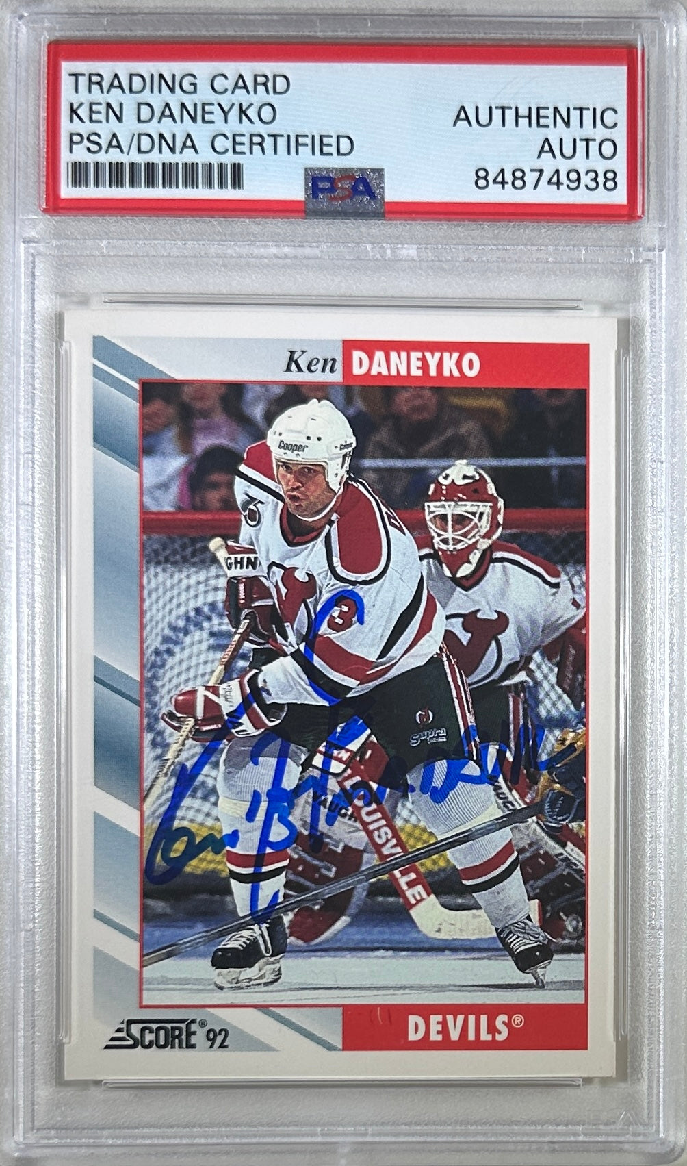 Ken Daneyko auto insc 1992 #53 Score card PSA Encapsulated New Jersey Devils