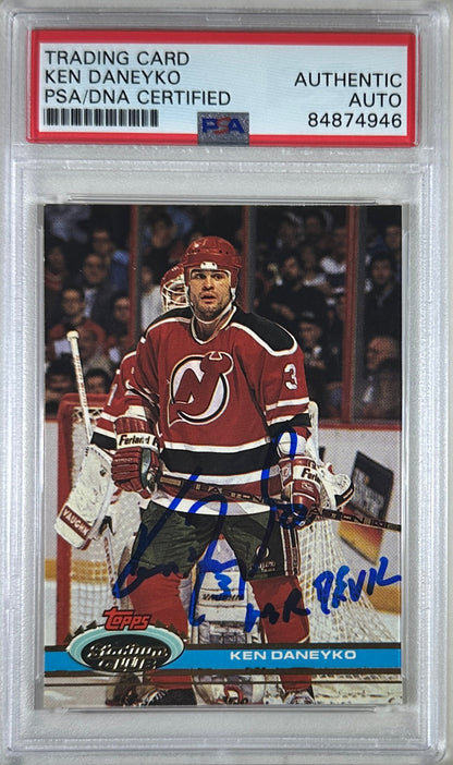 Ken Daneyko auto insc 1991 Topps Stadium Club #103 card PSA Encapsulated Devils