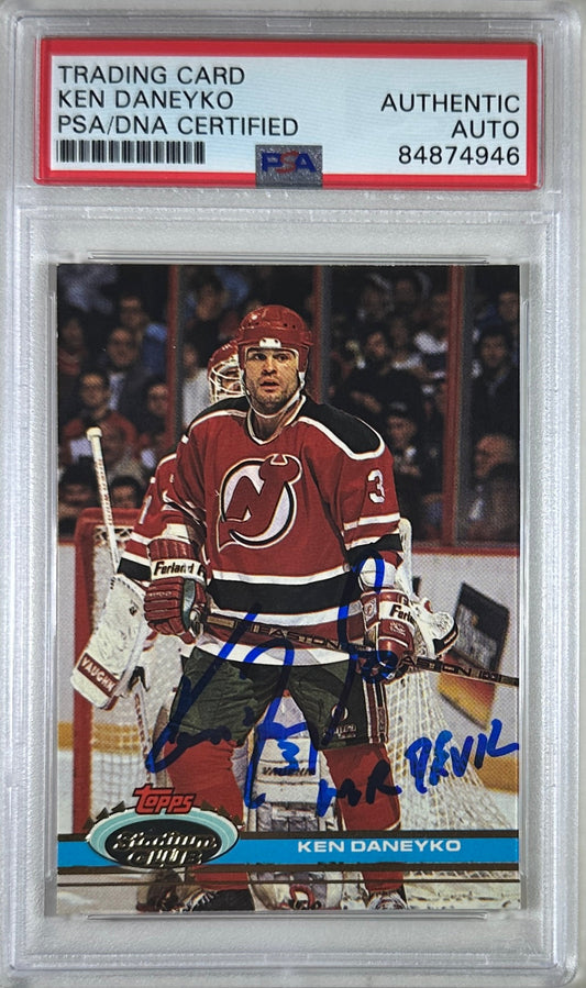 Ken Daneyko auto insc 1991 Topps Stadium Club #103 card PSA Encapsulated Devils