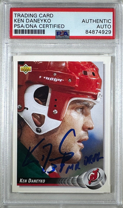 Ken Daneyko auto insc 1992 Upper Deck card PSA Encapsulated New Jersey Devils