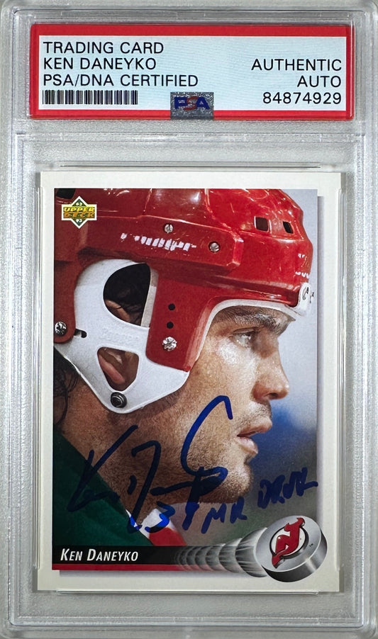 Ken Daneyko auto insc 1992 Upper Deck card PSA Encapsulated New Jersey Devils