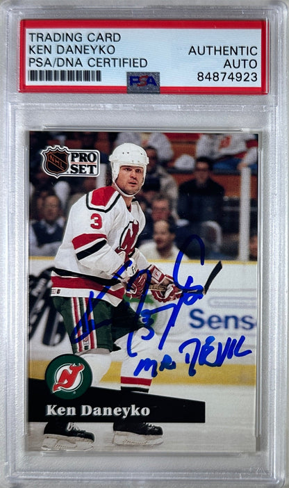 Ken Daneyko auto insc 1991 Pro Set card #139 PSA Encapsulated New Jersey Devils