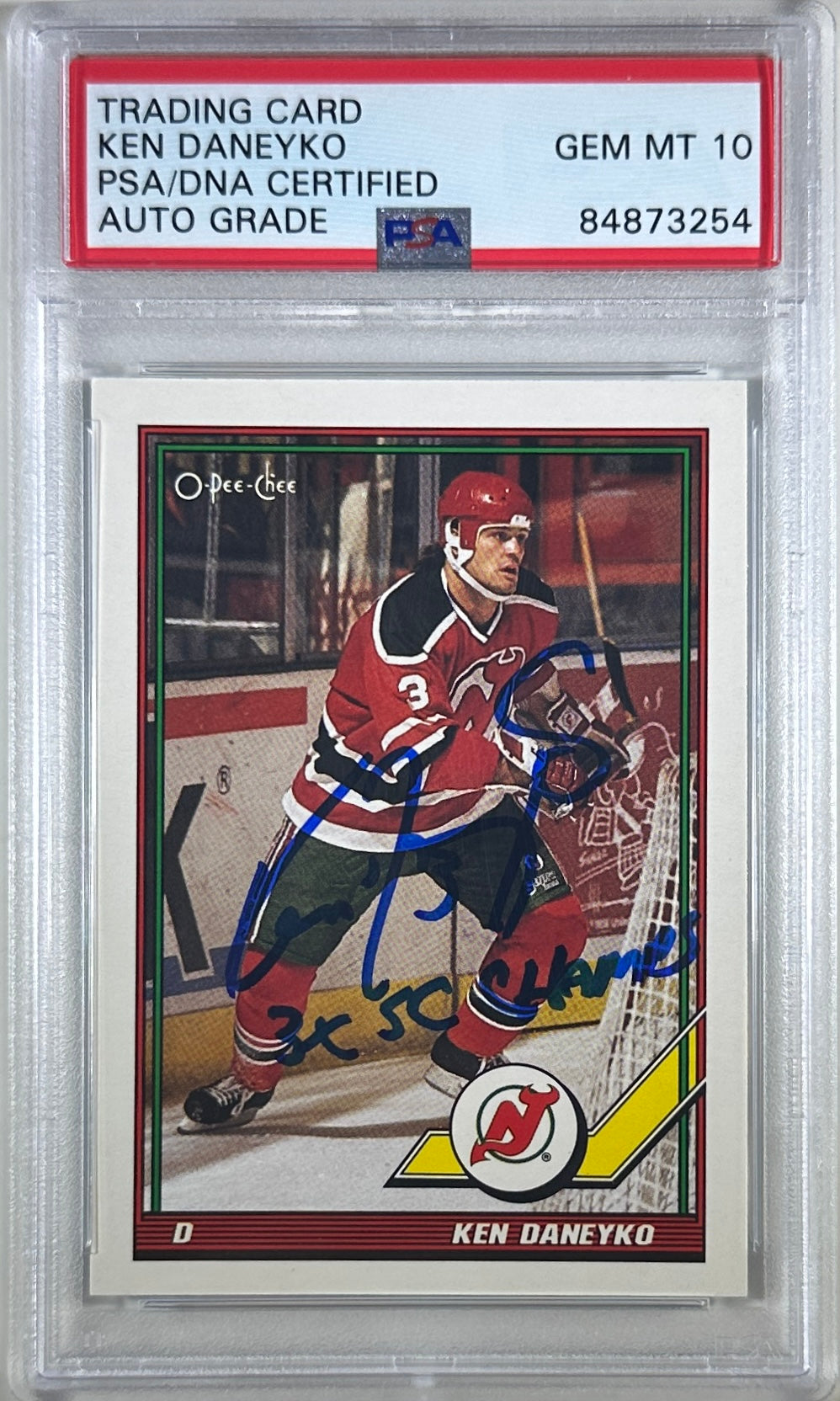 Ken Daneyko auto insc 1991 O-Pee-Chee #118 RC PSA Encap GEM Mint 10 Devils