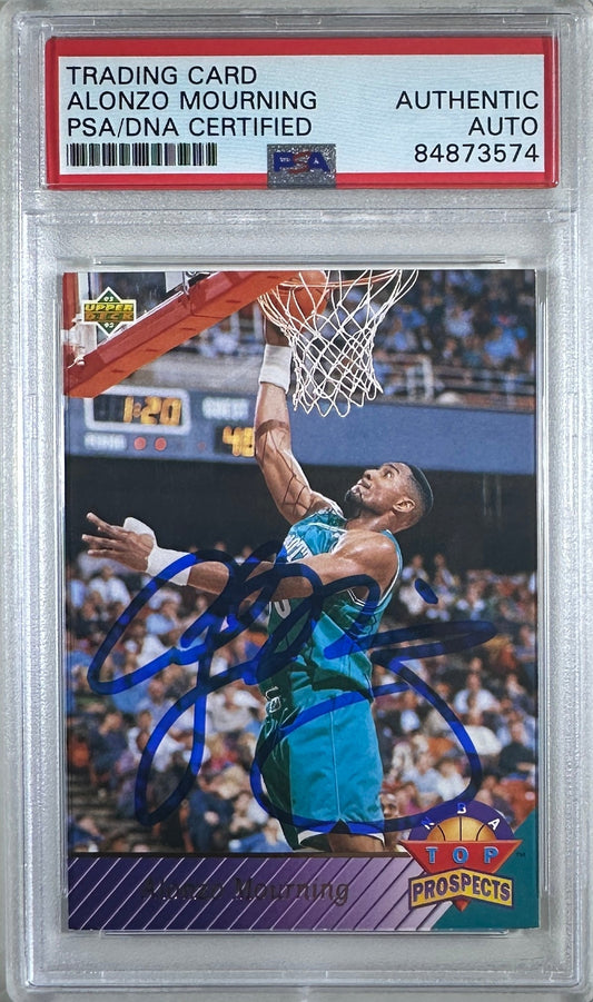 Alonzo Mourning auto signed 1993 #457 Topps card Charlotte Hornets PSA Encap