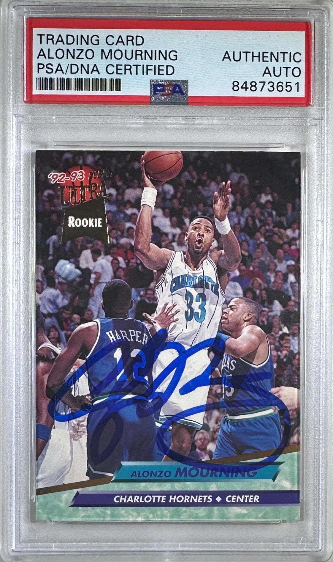 Alonzo Mourning auto signed 1993 #234 Fleer RC Charlotte Hornets PSA Encap
