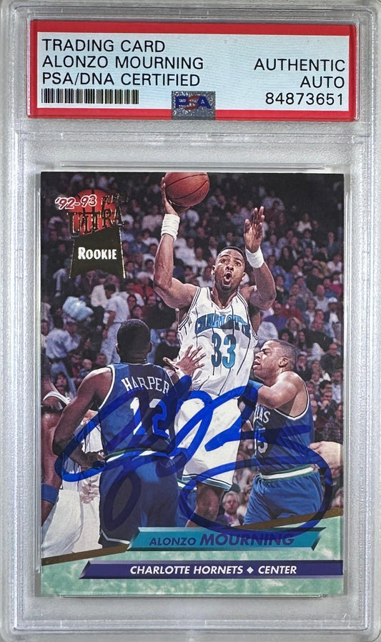 Alonzo Mourning auto signed 1993 #234 Fleer RC Charlotte Hornets PSA Encap