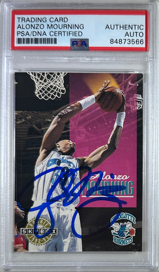 Alonzo Mourning auto signed 1993 #332 Sky Box RC Charlotte Hornets PSA Encap