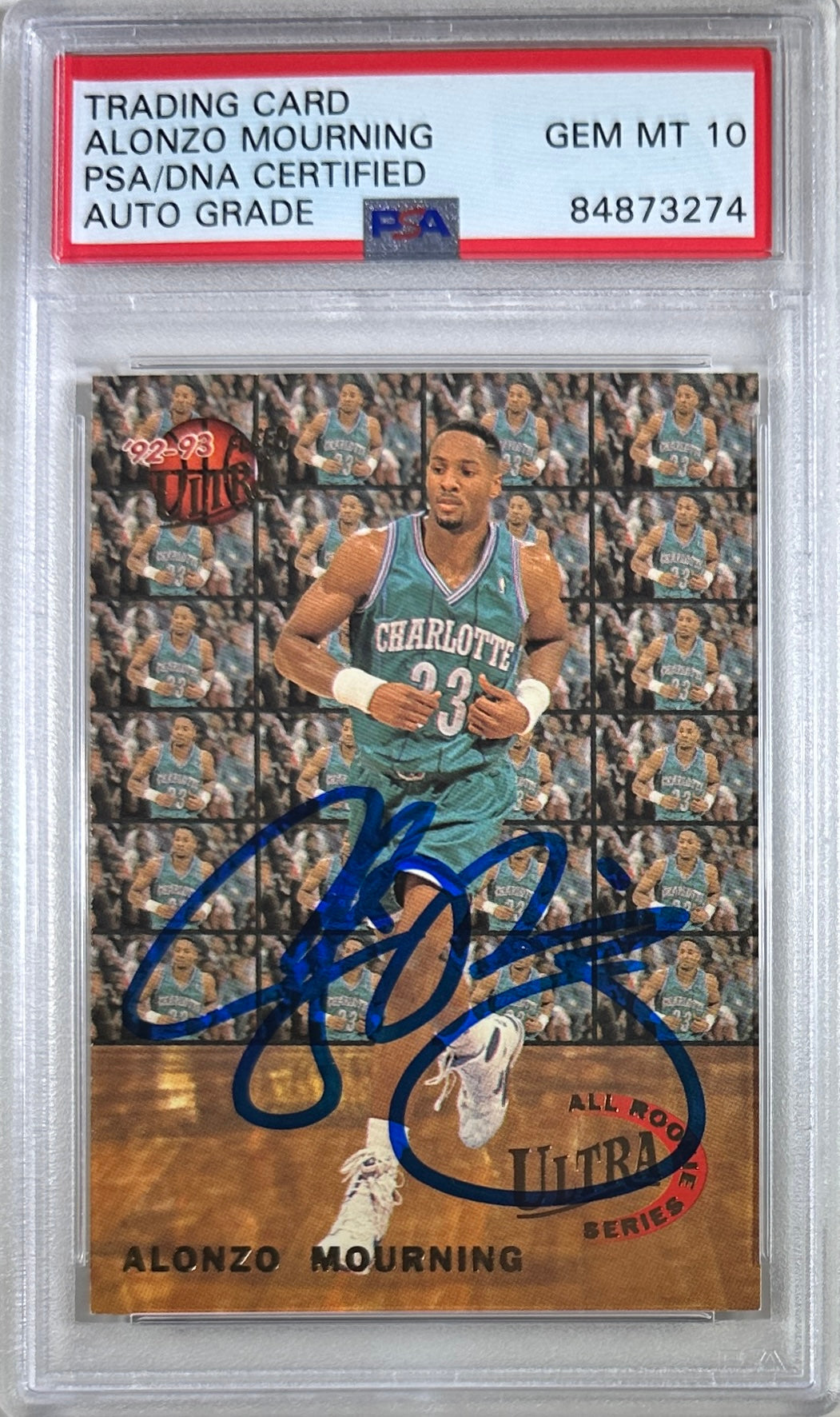 Alonzo Mourning auto 1993 Fleer RC GEM Mint 10 Charlotte Hornets PSA Encap