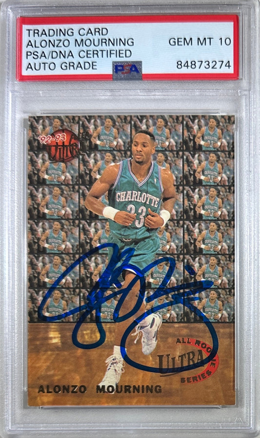 Alonzo Mourning auto 1993 Fleer RC GEM Mint 10 Charlotte Hornets PSA Encap