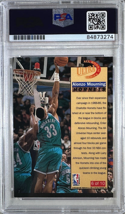 Alonzo Mourning auto 1993 Fleer RC GEM Mint 10 Charlotte Hornets PSA Encap
