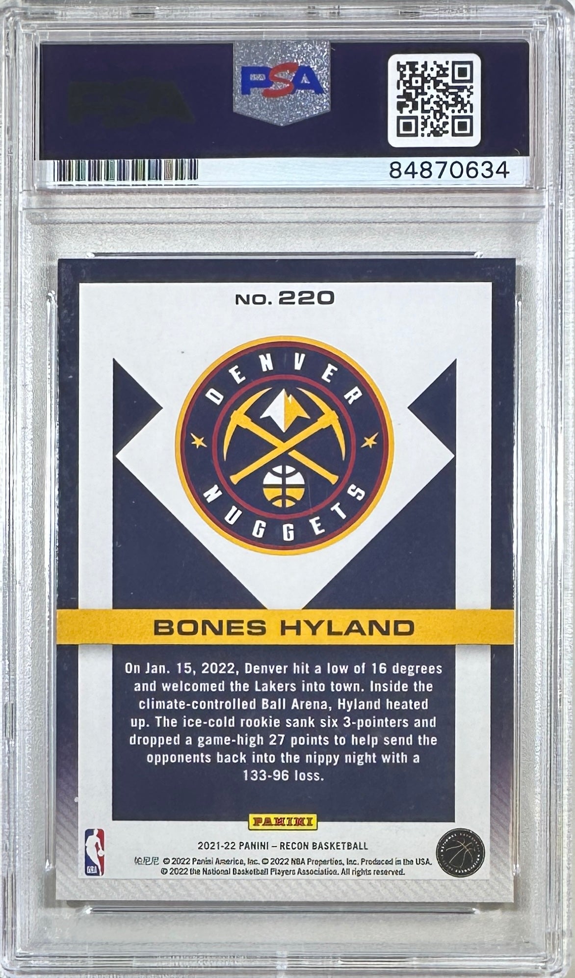 Bones Hyland autographed signed rookie card #220 2022 Panini PSA Encap
