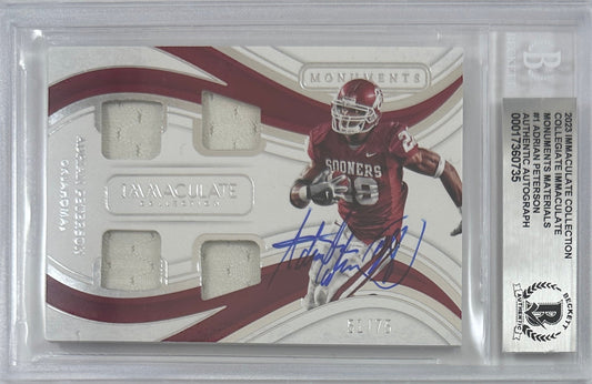 Adrian Peterson auto 2023 Panini 58/75 NFL Oklahoma Vikings BAS Encap game used card