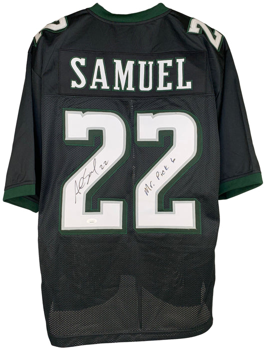 ASANTE SAMUEL SR. SIGNED INSCRIBED CUSTOM BLACK PRO STYLE AUTOGRAPHED JERSEY JSA COA