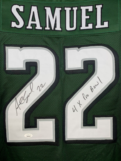 ASANTE SAMUEL SR. SIGNED INSCRIBED CUSTOM GREEN PRO STYLE AUTOGRAPHED JERSEY JSA COA