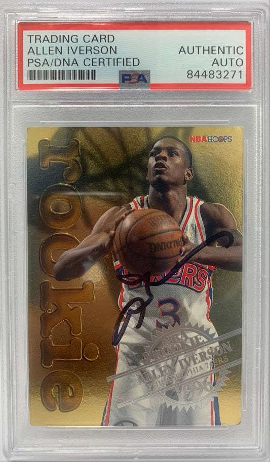Allen Iverson auto signed RC 1997 Gold NBA Hoops Philadelphia 76ers PSA Encap