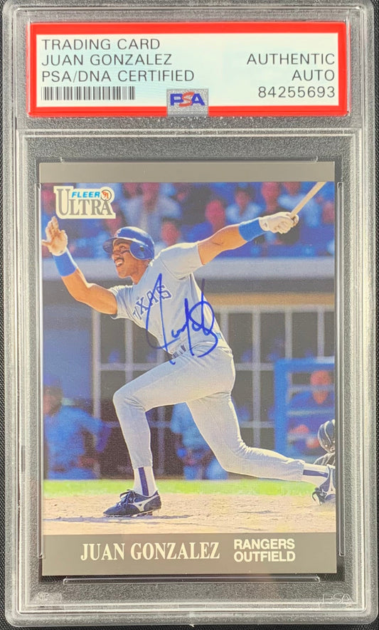 Juan Gonzalez autographed signed Fleer Ultra #U55 Texas Rangers PSA Encapsulated
