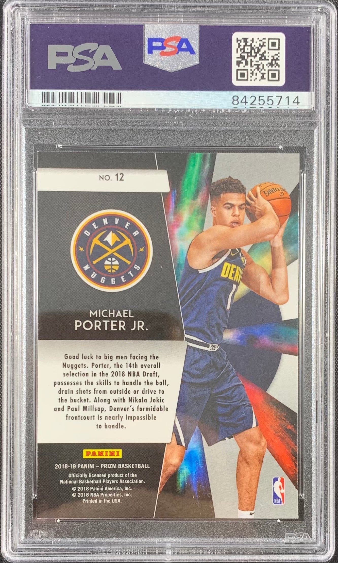 Michael Porter Jr. signed RC Panini Prizm #12 Denver Nuggets PSA Encapsulated