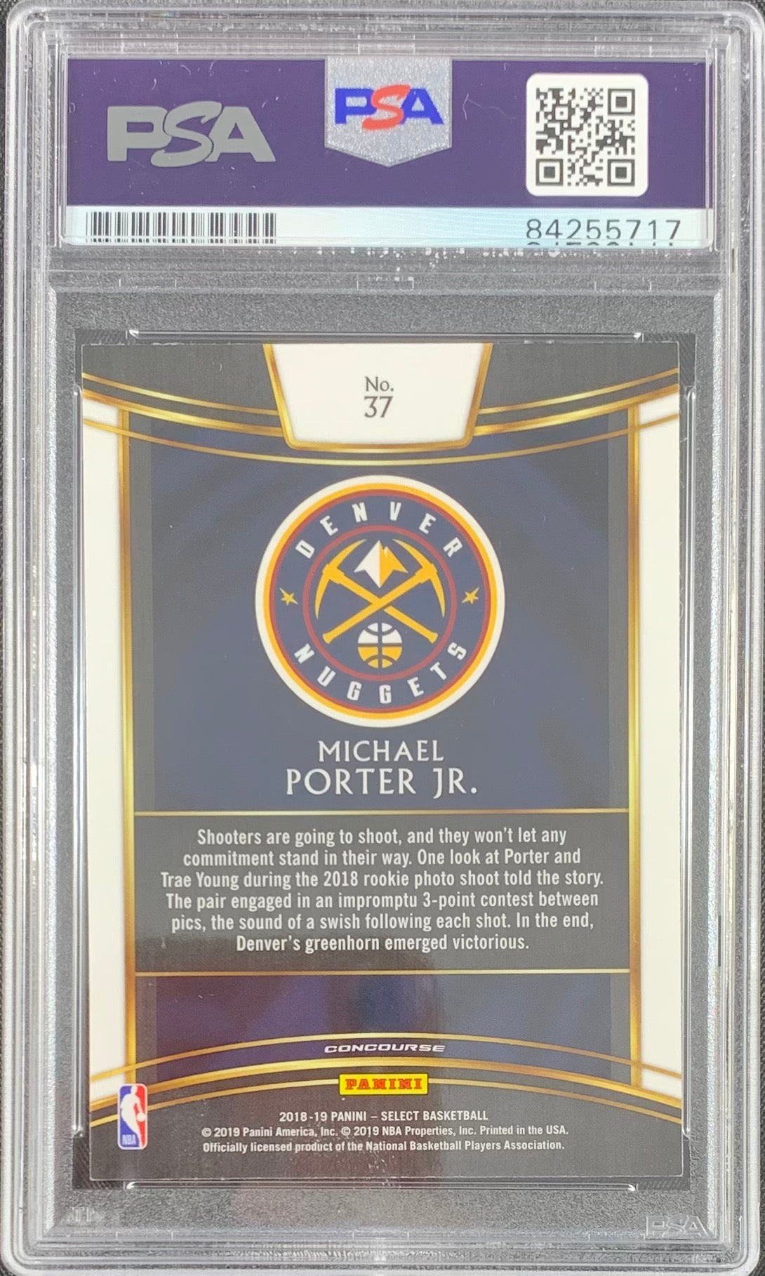 Michael Porter Jr. signed RC Panini Select #37 Denver Nuggets PSA Encapsulated