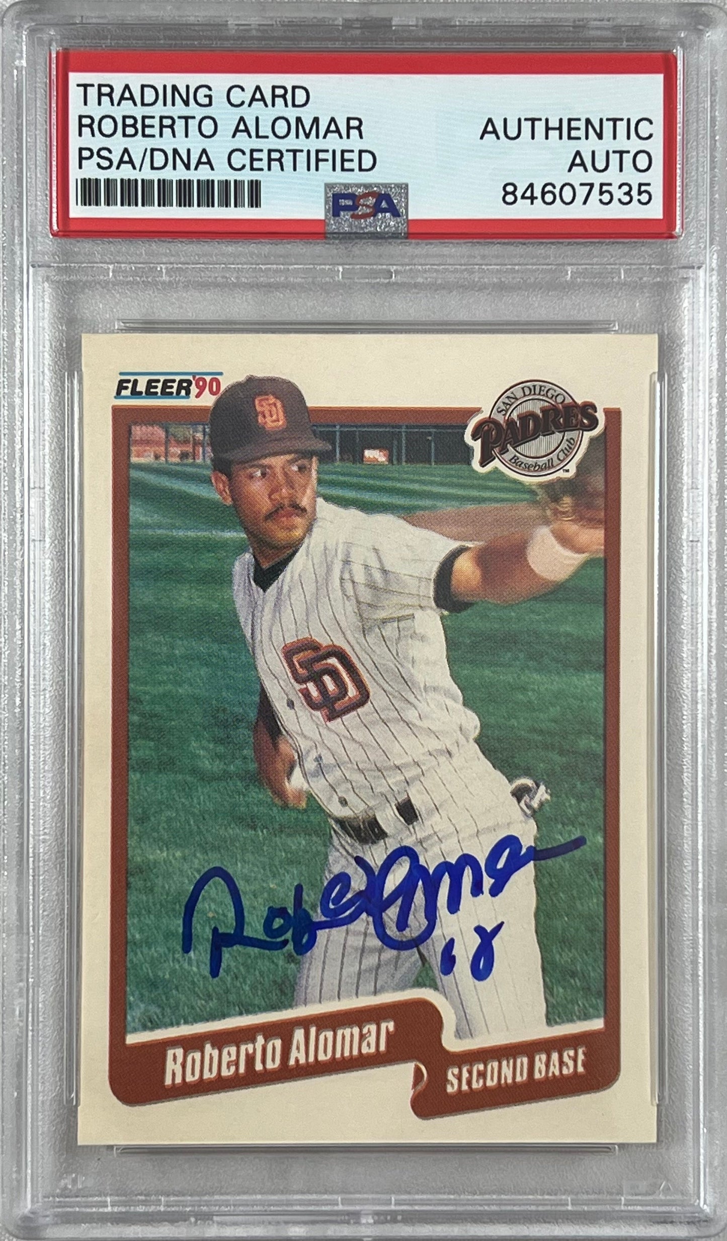 Roberto Alomar auto 1990 Fleer #149 MLB San Diego Padres PSA Encapsulated