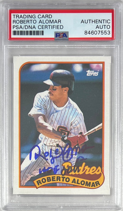 Roberto Alomar auto inscribed Topps RC MLB San Diego Padres PSA Encapsulated