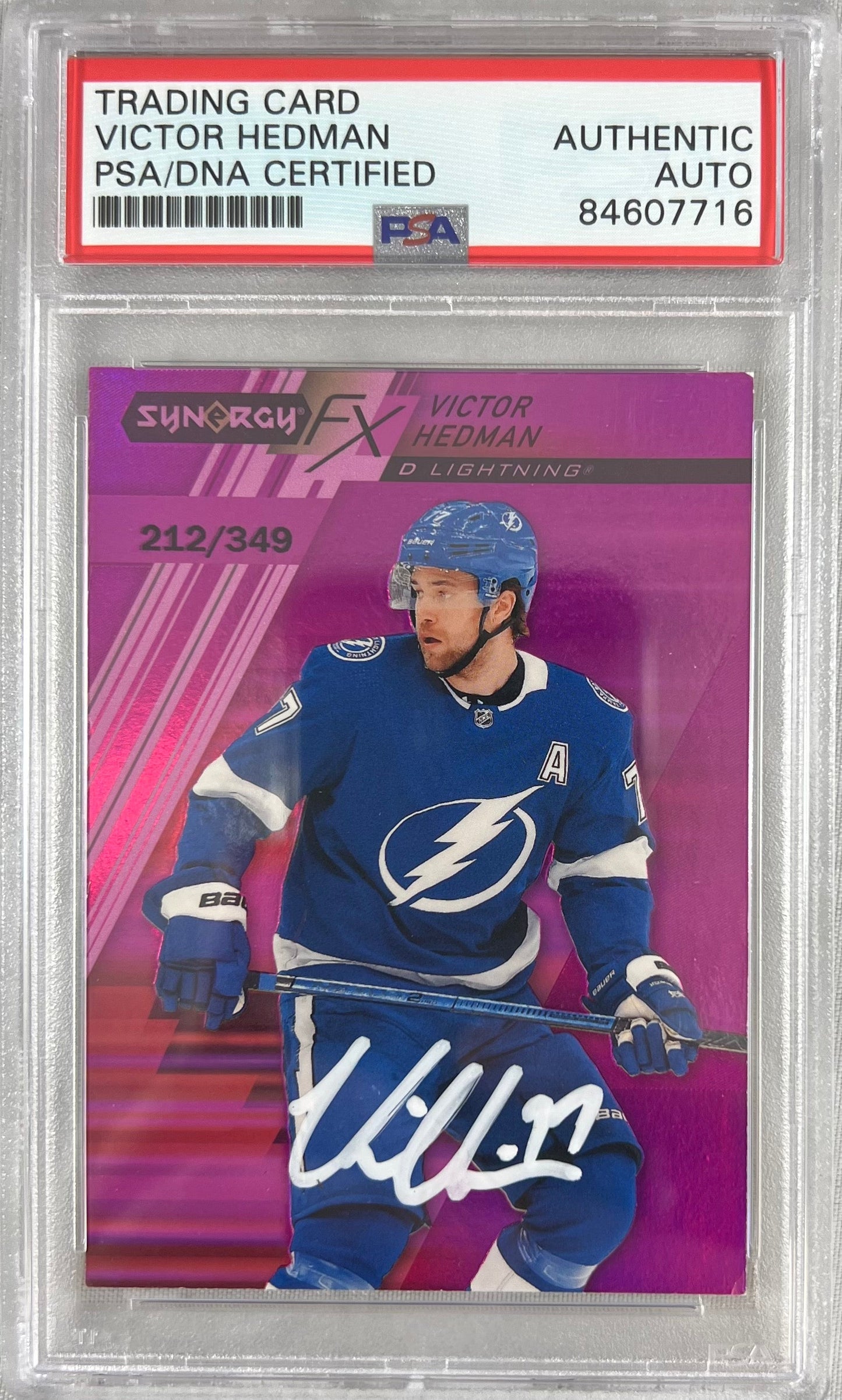 Victor Hedman auto 2020-21 Upper Deck Synergy card Lightning PSA Encapsulated