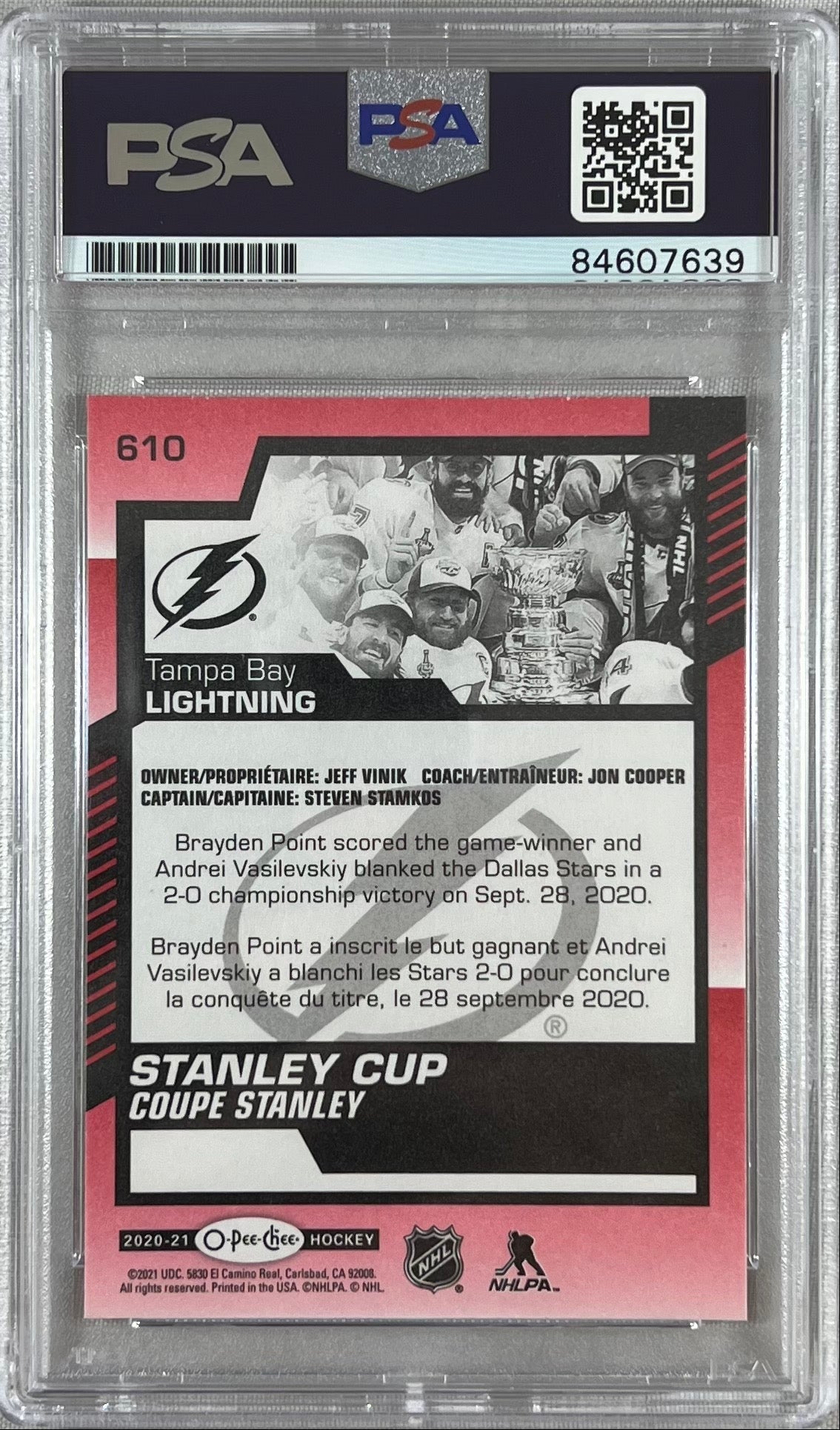 Victor Hedman auto 2020-21 O-Pee-Chee card #610 Lightning PSA Encapsulated