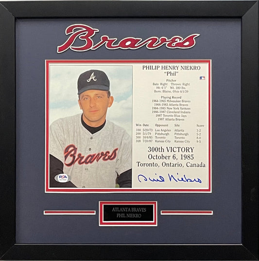 Philip Niekro autographed signed framed 8x10 photo MLB Atlanta Braves PSA COA